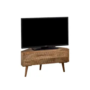 Rejoya Light Mango Wood Corner TV Stand