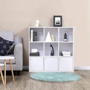 VASAGLE Bookshelf, 9-Cube Bookcase Display Shelf, Freestanding Cube Unit Storage Rack with 3 Bottom Cabinets, White