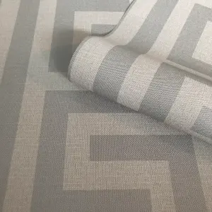 Belgravia Décor Giorgio Greek Key Geometric Silver Textured Wallpaper