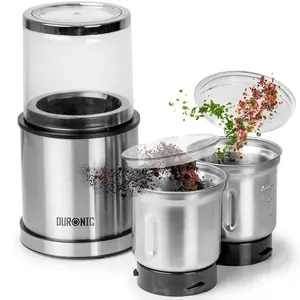 Duronic CG421 2-in-1 Coffee & Spice Grinder, Wet & Dry Electric Grinding Mill, 2x 75g/220ml Cups, 200W - stainless steel