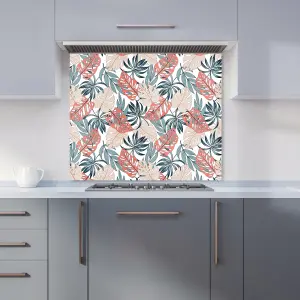 Tropical Leaf Pattern Premium Glass Kitchen Splashback W600mm x H600mm