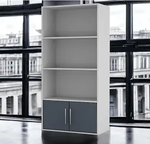 URBNLIVING 4 Tier Grey Wooden Bookcase Cupboard with Grey Metal Storage Shelving Display Cabinet