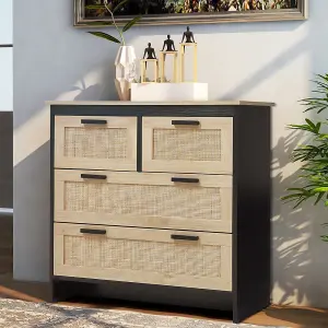 Black Rattan Effect 4 Drawer Chest Sideboard Clothes Cabinet Hallway Accent Cabinet