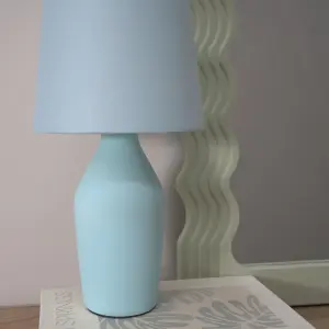 ValueLights Arlo Duck Egg Blue Ceramic Base Table Lamp with Tapered Shade - LED Bulb Included