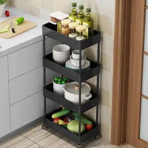 4 Tiers Black Plastic Kitchen Shelf Bathroom Storage Rack