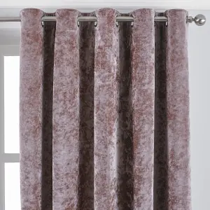 Paoletti Blush Pink Verona Crushed Velvet Eyelet Curtain Pair (W) 229cm x (L) 229cm