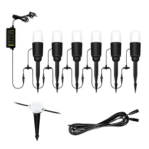 Litecraft Sitka Black 3W LED Outdoor 6 x Pathway Spike Light Kit with Photocell Sensor