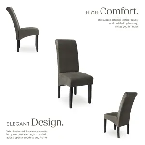 Dining Chair - ergonomic seat shape, high backrest, padded, faux leather - gray marbled