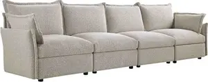 Byron Pillow Edge Mist Grey Boucle Modular Sofa, 4-Seater - Daals - Sofas