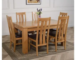 Dakota 152 x 87 cm Chunky Medium Oak Dining Table and 6 Chairs Dining Set with Princeton Chairs