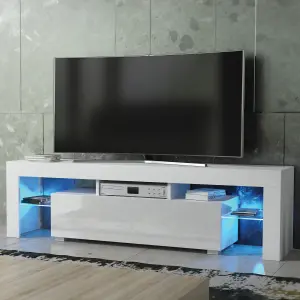 TV Unit 160cm Sideboard Cabinet Cupboard TV Stand Living Room High Gloss Doors - White