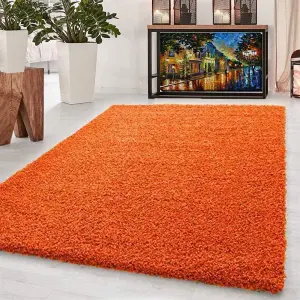 Thick Pile Orange Fluffy Shaggy Large Area Rug Hallway Runner - 160x230 cm