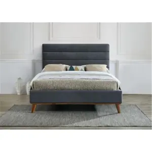 Dark Grey Squared Design Fabric Bed Frame - Double 4ft 6"