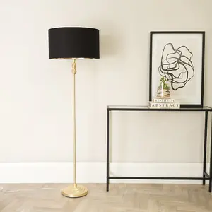 ValueLights Maggie Gold Metal Candlestick Floor Lamp with Black and Metallic Gold Lamp Shade