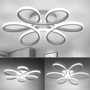 White Frame Modern 6 Circle Curved Acrylic Semi Flush LED Ceiling Light Fixture Cool White 74cm