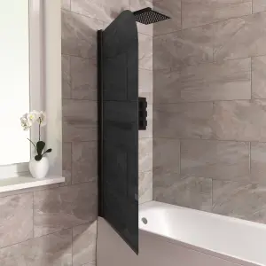 Nes Home 800mm Curved Bath Screen Matt Black Profile with Glass Reversible Denver