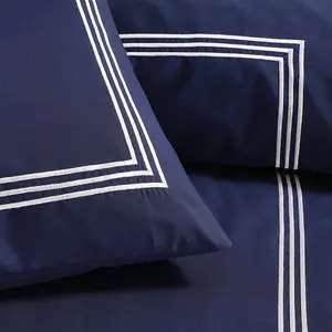 Harmonia Polyester Solid Colour Duvet Cover Set with Pillowcases Navy/White / Super King Duvet Cover + 2 Standard Pillowcases