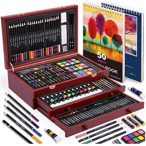 175 Pcs Deluxe Art Set With Acrylic Paints Crayons Colored Pencils Paint Set Wooden Case Professional Art Kit Micro Art Studio