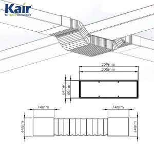 Kair Rectangular Flexible Bend 204mm x 60mm - 500mm Length PVC Hose