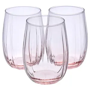 Queensway Home & Dining 380ml 12 Pcs Linka Pink Coloured Glassware Cup Tall Short Cocktail Tumblers Sets