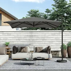 3M Dark Grey Canopy Tilt Garden Roman Umbrella with Fan Shaped Base