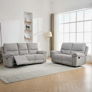 Fosse 2 + 3  Seater Manual Recliner Fabric Modern Living Sofa Dark Grey