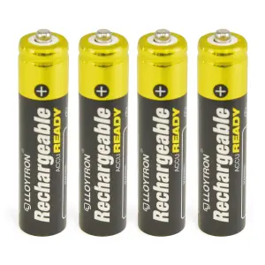 LLOYTRON NiMH Rechargeable AccuReady Batteries AAA Size, 800mAh, Ready to Use, 4 Pack