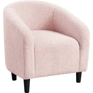 Yaheetech Pink Upholstered Boucle Club Chair Accent Barrel Chair