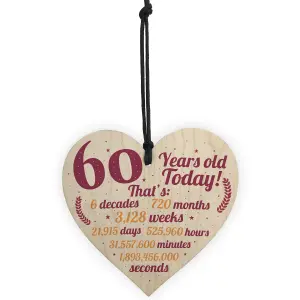 Red Ocean Novelty 60th Birthday Gift Wooden Hanging Heart Chic Sign Plaque Friendship Gift For Mum Dad Gift For Grandparents