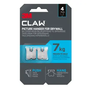 3M Claw Drywall Picture hanger (H)23mm (W)23mm, Pack of 4