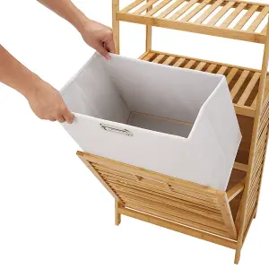 3-Tier Freestanding Bamboo Laundry Hamper Removable Basket Bag