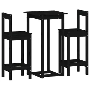 Berkfield 3 Piece Bar Set Black Solid Wood Pine