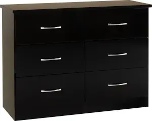 Nevada 6 Drawer Chest in Black Gloss Finish