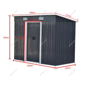 238cm W Charcoal Black Steel Outdoor Garden Storage Shed with Double Doors, 8 x 4 ft