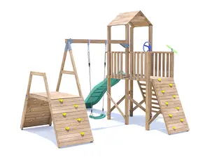 Dunster House Climbing Frame with Swing, Slide, Climbing Wall FrontierFort High