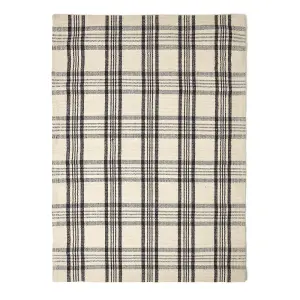 Homescapes Logan Black and White Tartan Check Non-Slip 100% Wool Rug, 150 x 240 cm