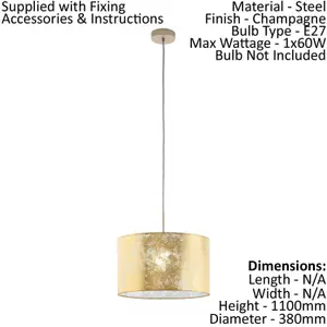 Ceiling Pendant Light & 2x Matching Wall Lights Champagne & Gold Fabric Shade