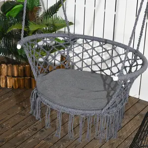 Outsunny Hanging Hammock Chair Macrame Seat for Outdoor Patio Garden Dark Grey