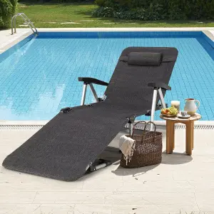 Costway Folding  Chaise Lounger Outdoor Patio Reclining Lounge Chair  W/ Cup Holder