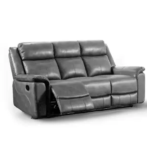 Toronto Grey Leather Like Manual Reclining 3 Seater Sofa