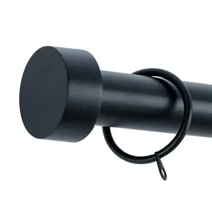 A.Unique Home Stud End Metal Extendable Curtain Pole With Rings and Fittings (25/28mm) - Matte Black, 70cm - 120cm  Approx