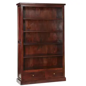 Rajwada Dark Mango Wood 5 Shelf And 2 Drawers Large Bookcase