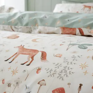 Catherine Lansfield Bedding Enchanted Twilight Animals Reversible Duvet Cover Set with Pillowcases Natural