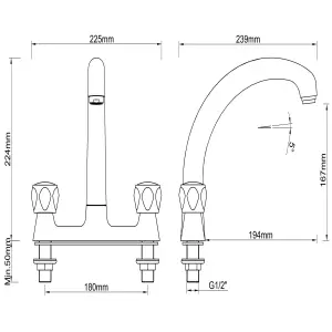 Edith Chrome effect Kitchen Deck Tap