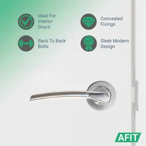 AFIT Door Handle Bathroom Set - Polished/Satin Chrome Finish - 64mm Lock 76mm Hinges Boston Range