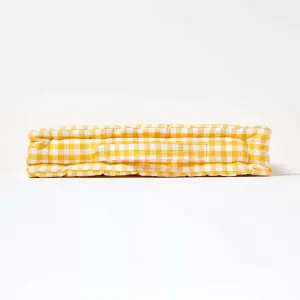 Homescapes Cotton Gingham Check Yellow Floor Cushion, 50 x 50 cm