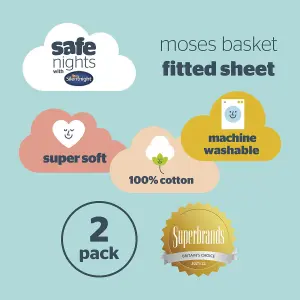 Silentnight Safe Nights Moses Basket Fitted Sheet, Grey, Pack Of 2