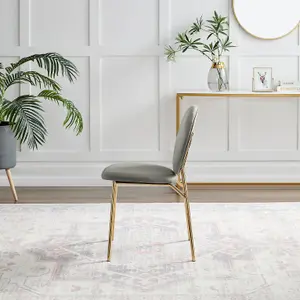 Furniturebox UK Dining Chair - 2x Ivy Grey Velvet Upholstered Dining Chair Gold  Legs - Modern Meets Vintage - Round Seat Back