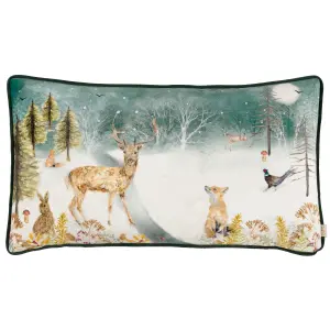 Evans Lichfield Stag Winter Velvet Piped Feather Filled Cushion