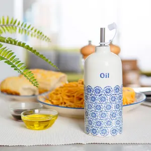 Nicola Spring - Hand-Printed Olive Oil Pourer Bottle - 500ml - Navy